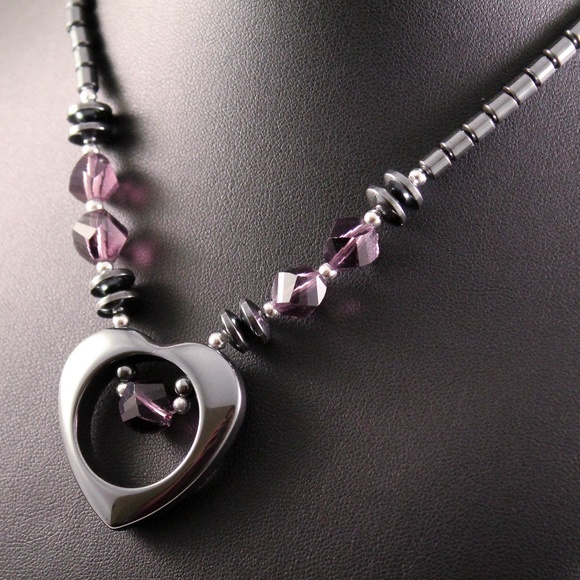 Ironstone Open Heart and Purple Gemstone Necklace - Picture 2 of 7